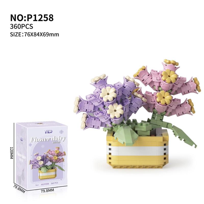 Plant building toys 1 set random plant building toys, flower building bricks,creative flower pot design desktop brick 6