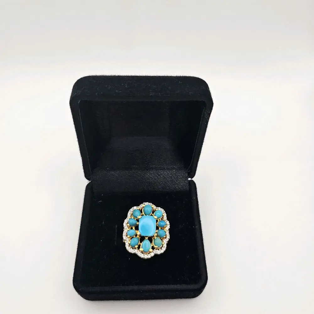Turquoise Ring for Women - NaurattanSilver with Zircon Studs and Handcrafted Design
