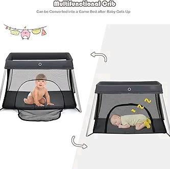 Maxmass Foldable Baby Playpen with Zipper Door, Mattress and Carry Bag - Portable Infants Crib Bed for Newborns Toddlers (Gray) 1