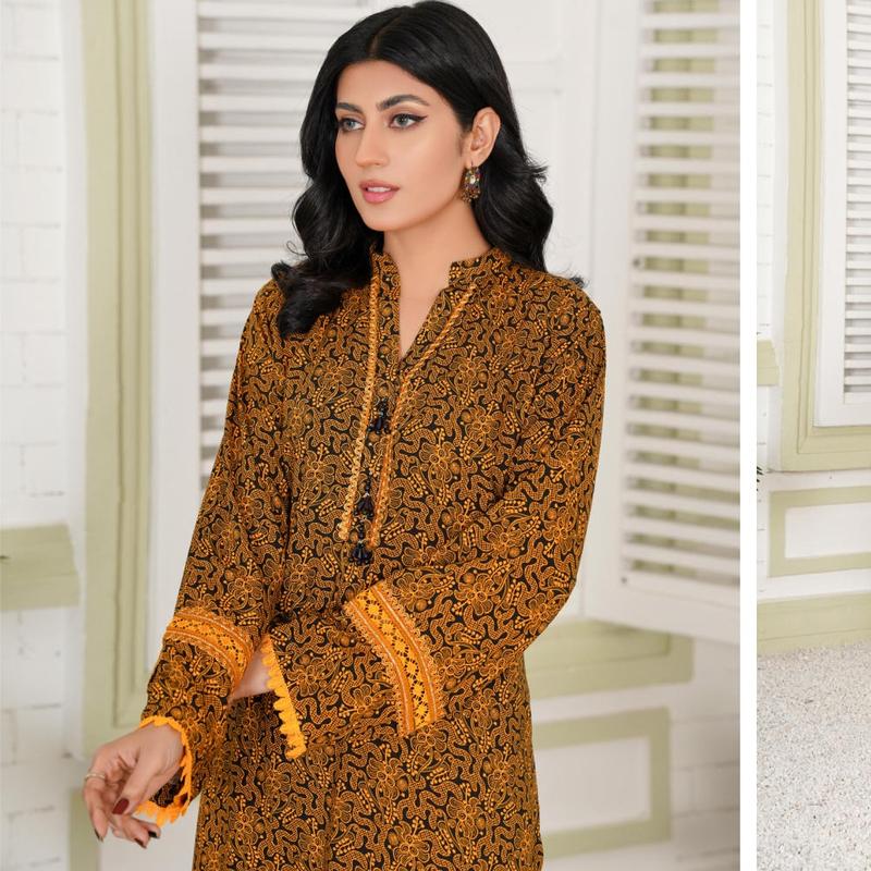 Digital Printed Ready To Wear Linen Embroidered 2 Piece Kurta By Raqsam | RQ-1605| Dress Elegant 1