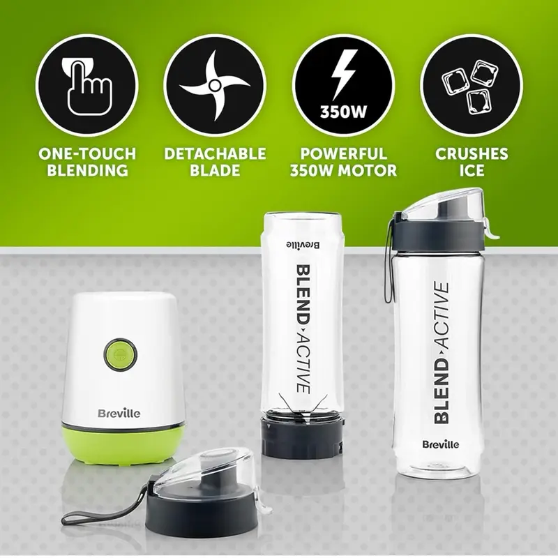 Breville Blend Active Personal Blender & Smoothie Maker | 350W | 2 Portable Blend Active Bottles (600ml) | Leak Proof Lids | White & Green [VBL246] 3