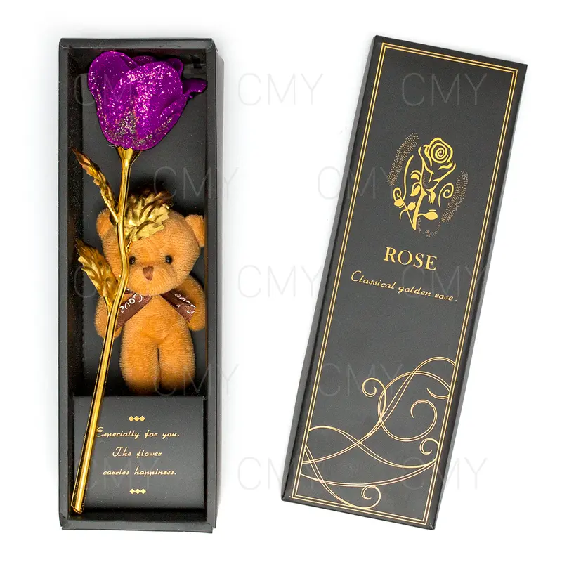 Romantic 24K Gold Galaxy Rose Flower Valentines Day Gift Crystal Rose With Box Birthday Wedding Colorful 2
