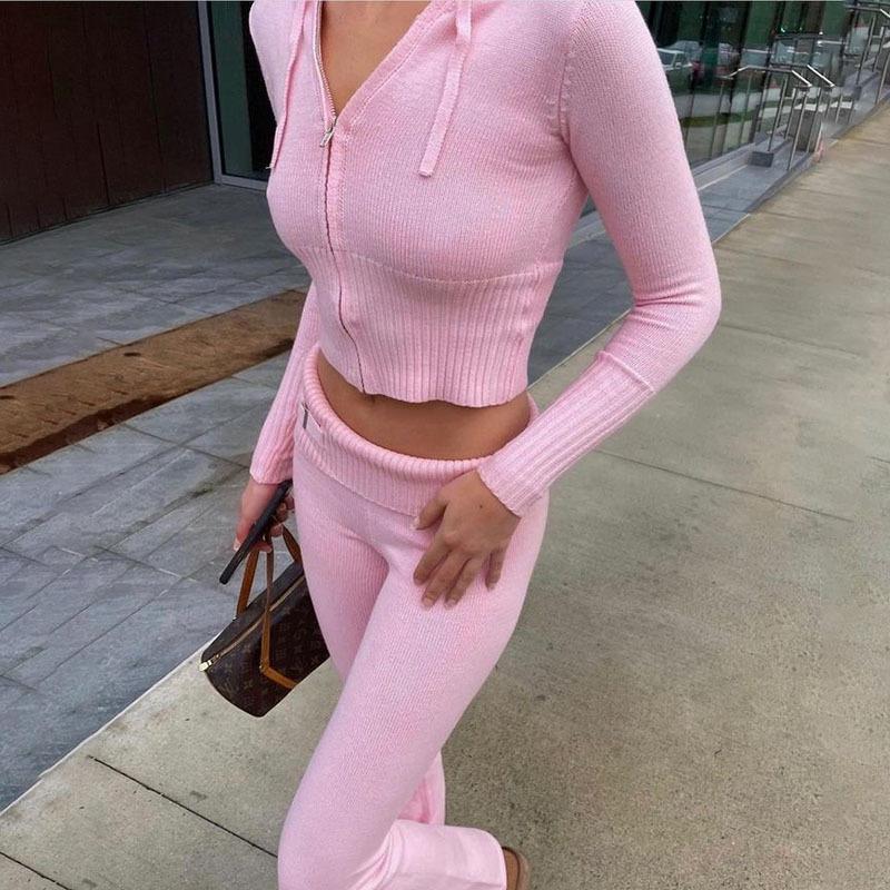 Product Introduction of New Knitted Hooded Women's High-Waisted Two-Piece Set - Basic Minimalist Lady's Suit - Gamis, Clothing 3