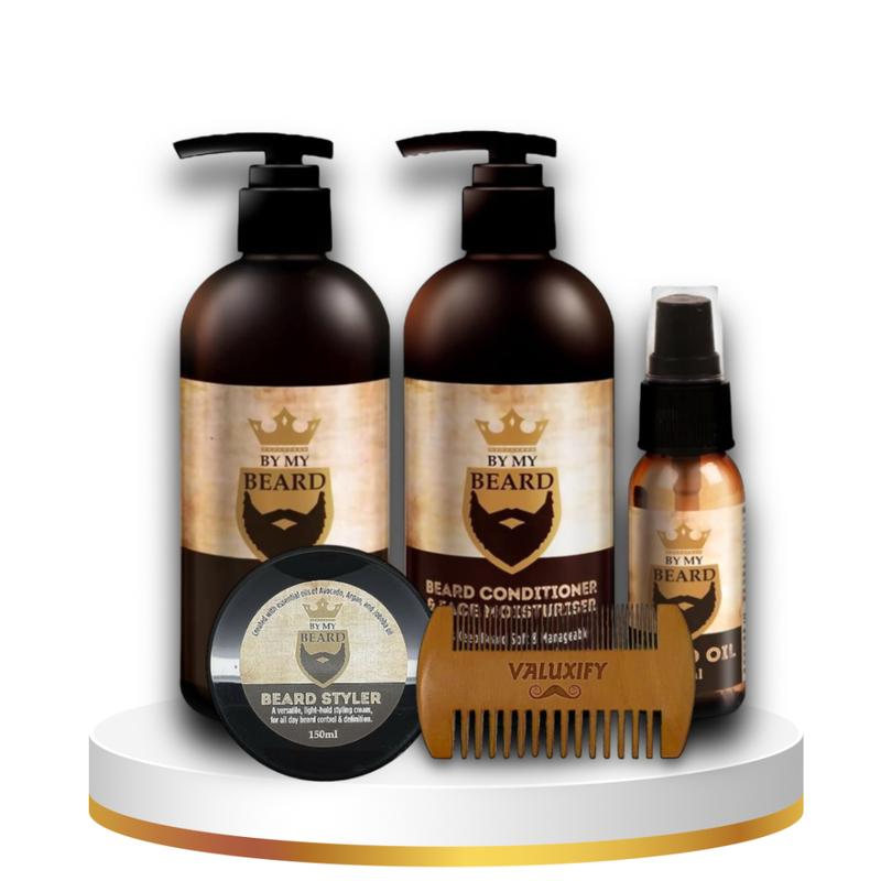 Valuxify Men's Ultimate Beard Grooming Kit with Shampoo, Beard Oil, Conditioner, Styler, and Wooden Comb - Haircare Comfort 1