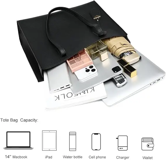 Women's Tote Bag Large Handbag Soft Leather Simple Shoulder Bag with Zipper for School Work Leisure (A-Black) 1