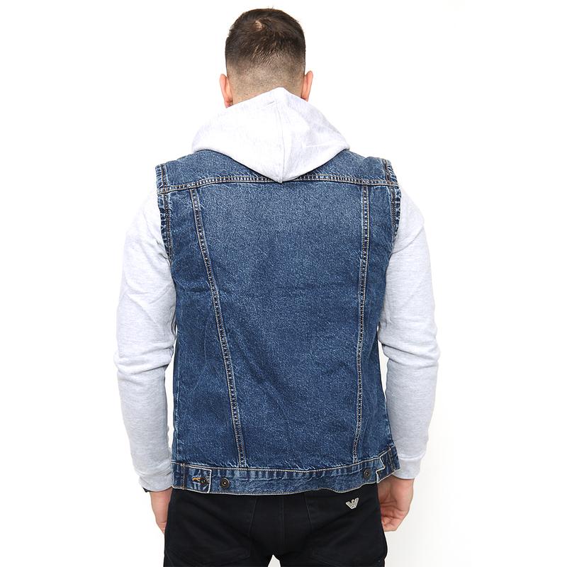 NOROZE Mens Trucker Denim Long Sleeves Jacket Detachable Hood Washed Denim Fleece Hoodie Classic Menswear Casual Western Style Jean Jackets Coat UK Sizes S-XXL 4