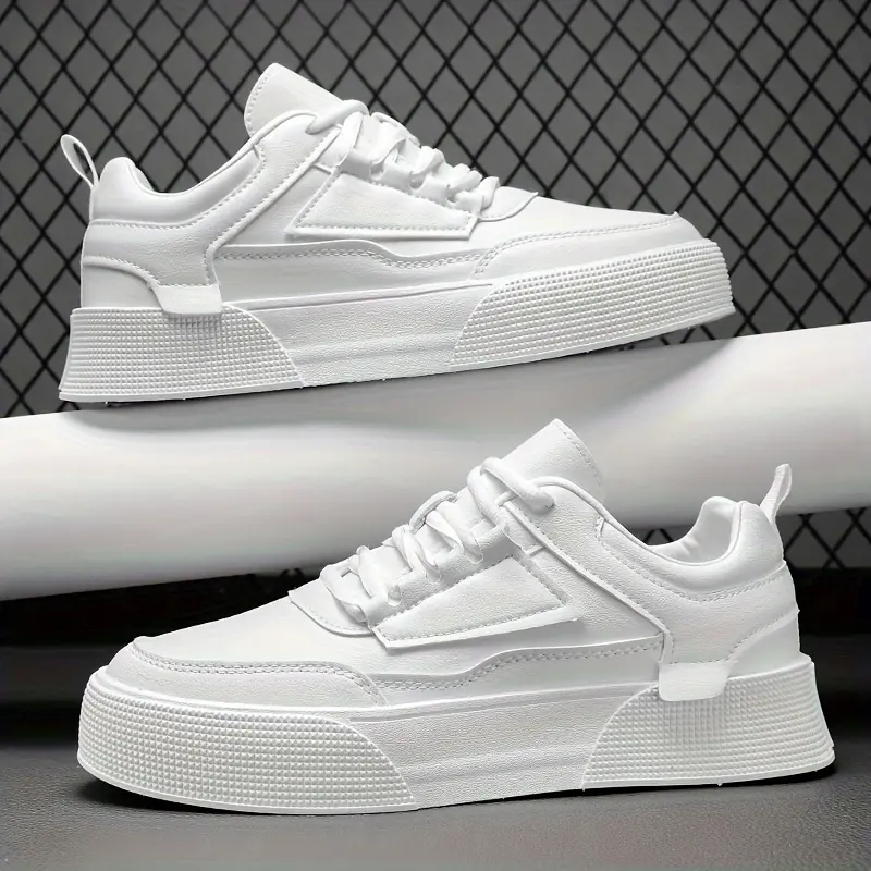 Men's Solid Skate Shoes, Comfy Non Slip Casual Lace Up Sneakers For Men's Outdoor Activities Closed Runner Training Sports Shoes Athletic Trainer Athletic Trainer