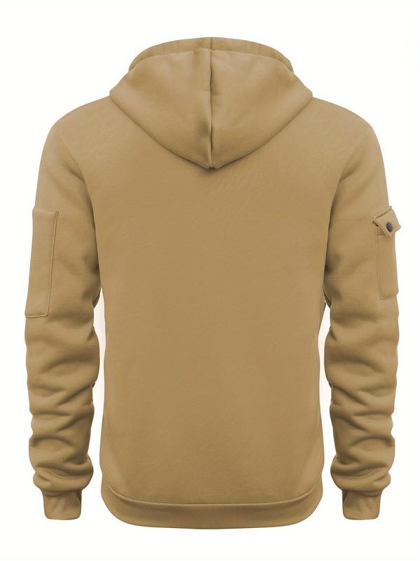 Men's Hooded Active Sweatshirt with Arm Pocket Zip Details - 100% Polyester Sports Style Pullover - Solid Color, Regular Fit Long Sleeve with Slight Stretch Knit Fabric 1