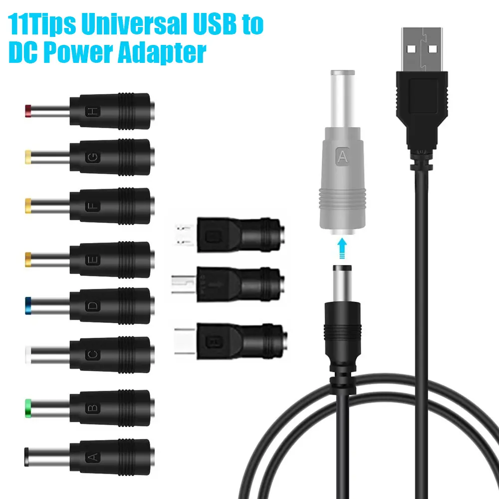 19Tips Universal USB to DC Power Adapter Cable Charger 5.5 mm/2.1 mm Barrel Jack
