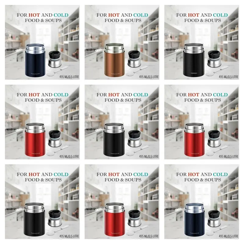 NEW 500ml Vacuum Insulated Thermal Stainless Steel Food Flask with Folding Spoon Drinkware Jar Washable Bottled Portable Mug 5