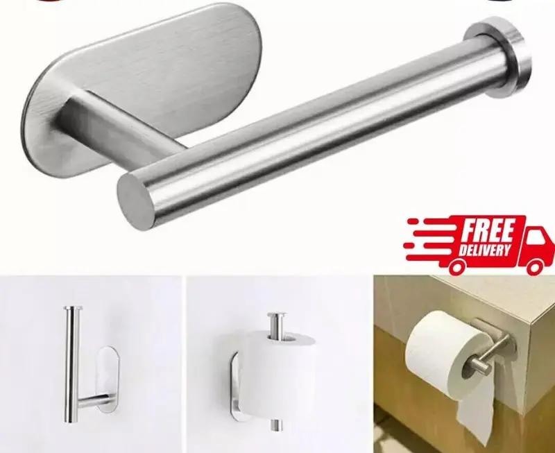 Stainless Steel Toilet Roll Paper Holder Strong Self Adhesive Stick Wall Mount 0