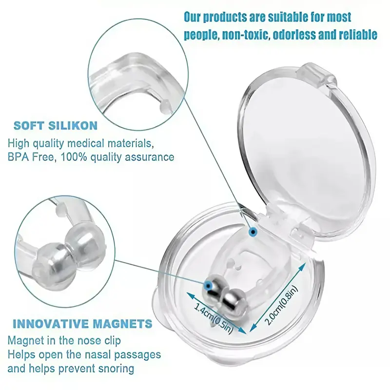 4x Anti Snoring Nasal Snore Stopper Silicone Magnetic Sleep Aid Nose Clip Nasal Dilator With Hygiene Case - Skincare, Comfort, Lightweight, Silicone, BPA Free, Soft Medical Silicone 2