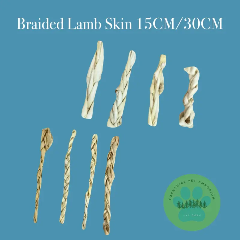 Braided Lamb Skin For Dogs - Great for puppies and older dogs- Low odour 15cm/30cm Available