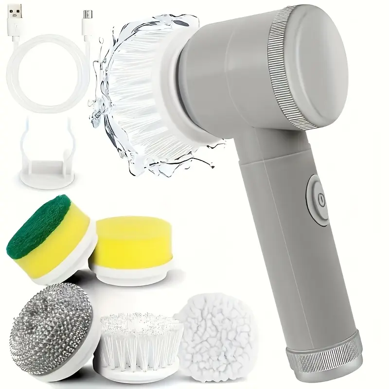 Electric Spin Scrubber with 5 Replaceable Brush Heads for Windows, Bathroom, and Cars - Sonic Scrubber Removes Mould, Bugs, and Tar