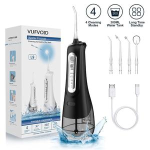 VUFVOID 300ML Cordless Water Flosser, 4 Cleaning Modes With Warranty USB Rechargeable, Dental Oral Irrigator for Home Travel, Waterproof Gum Care Tongue Cleaning Plaque Removal, Black/White, Compatible with Mouthwash Pulling Oil Cleansing