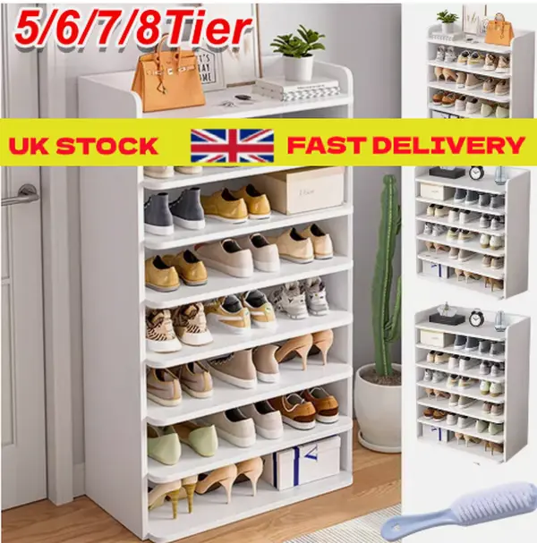 5-8 Tier White Wooden Hallway Shoe Rack Open Shelves Shoe Cabinet Storage Unit