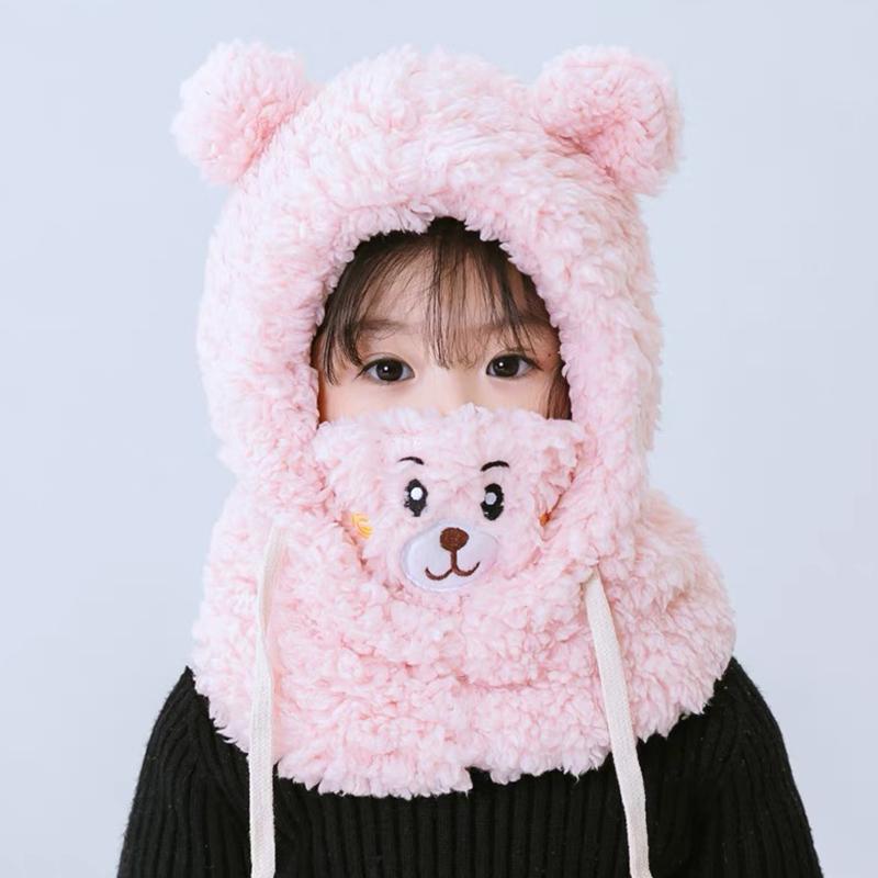 Product Introduction of Trend children's hat winter neck one men's and women's baby ear protection face cap cute bear plush warm fashion 4