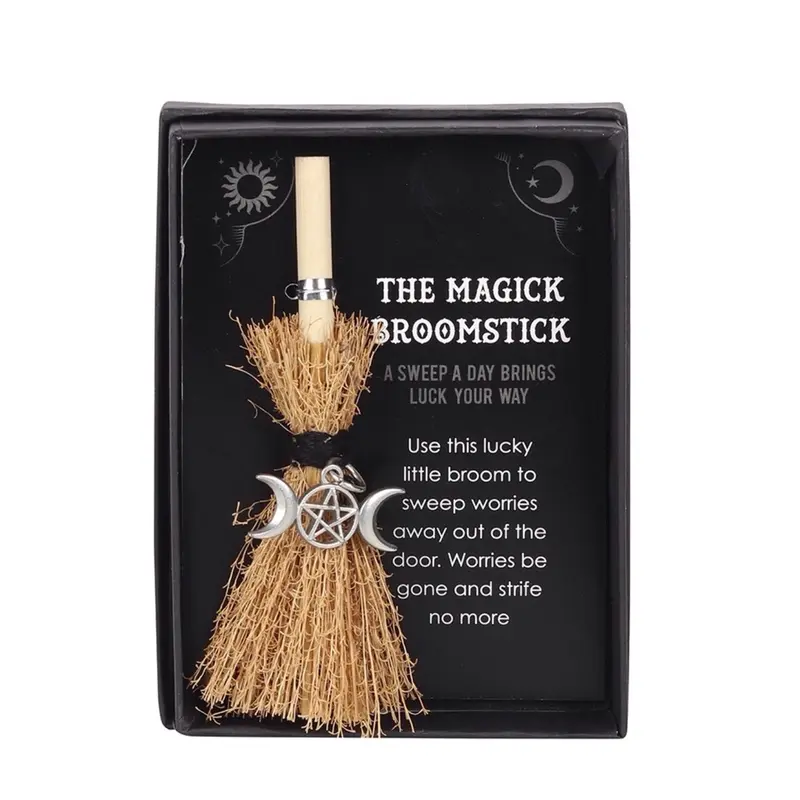 Triple Moon Mini Magic Broomstick for Luck and Positive Energy - Perfect for Display and Gifting - Kitchen, Sweep 0