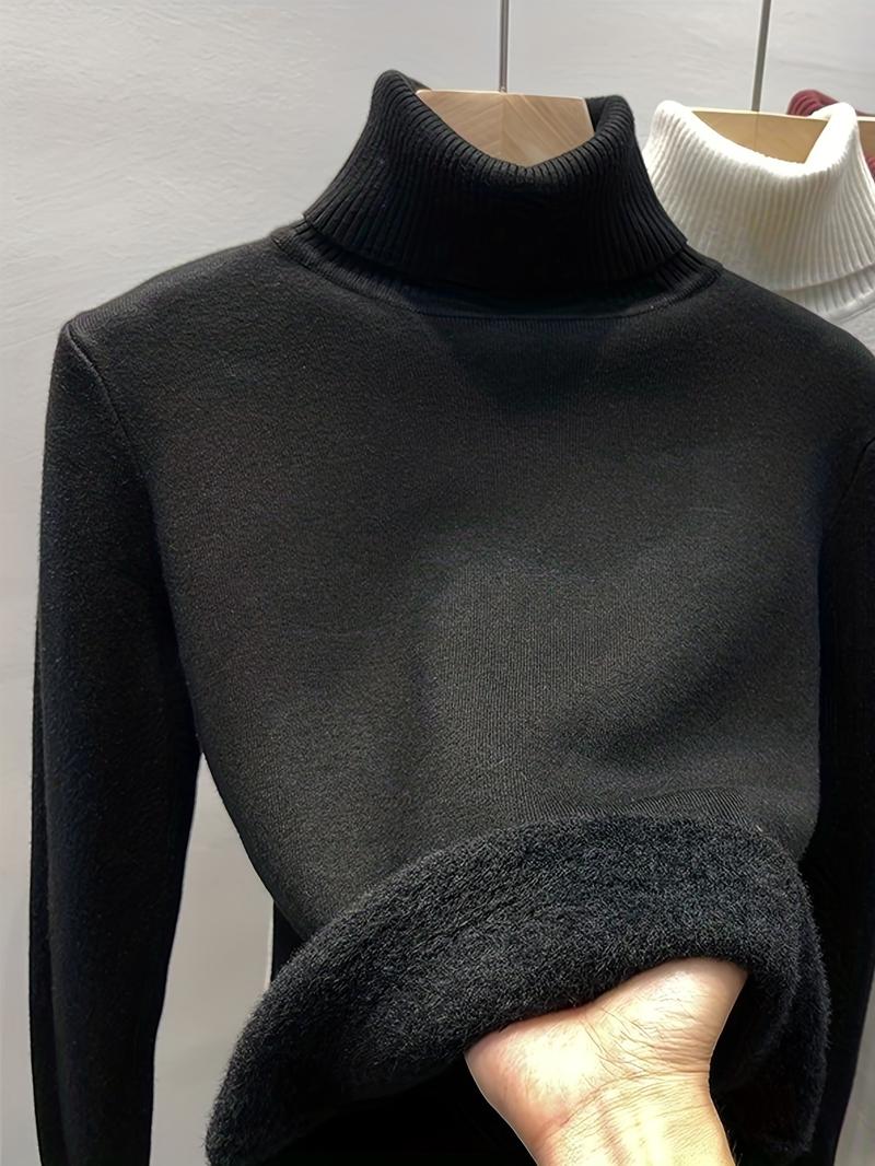 Product Introduction of Women's Thickened Fleece Lined Slim Fit Top, Warm Turtleneck Pullover, Casual Style Long Sleeve Base Layer Top For Winter Knitwear Womenswear Underwear Comfort Lady Knitting 10
