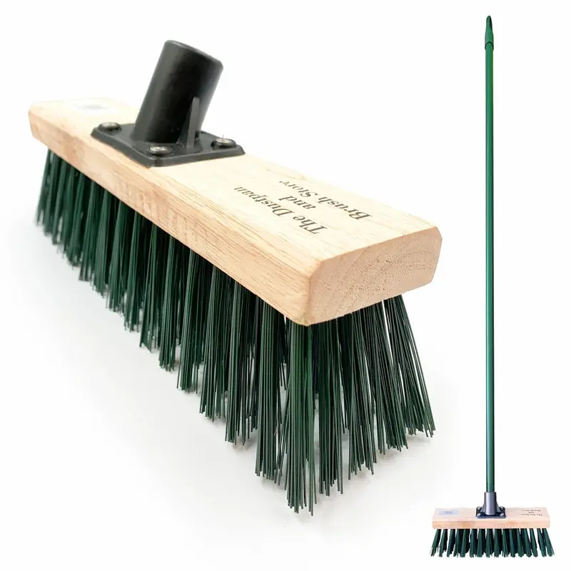 Heavy Duty Stiff Outdoor Yard Broom 11" Sweeping Brush with Metal Handle Comfortable 0