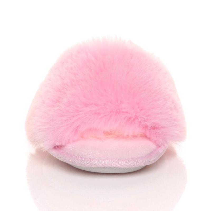 Womens ladies fluffy indoor memory foam washable peep toe slippers slides size  - V4115 4