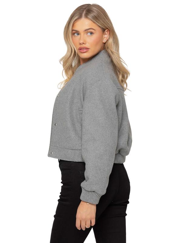 Crop Button Up Bomber Jacket - Grey 3