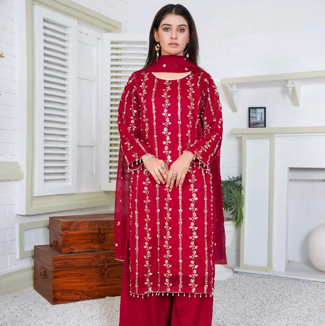 Kit Kat Chiffon Embroidered Kameez With Plazo - | PD-1114-7| Light Suit