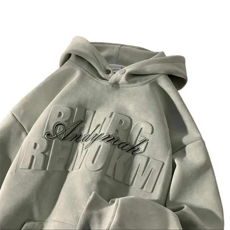 2024 Weighty Hoodie Men'S Fashion Brand Suede Hooded Coat Spring New Retro Loose Casual Pullover Top Menswear Sweaters Underwear Human Underwear Human Shoe Wetsuit Long Sleeve Longsleeves