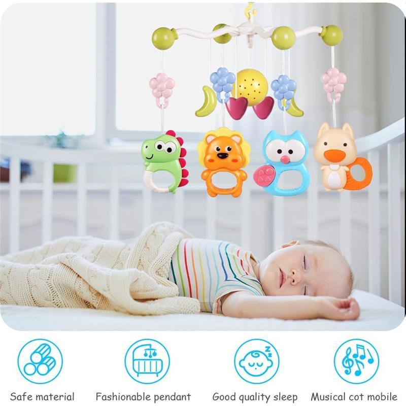 Baby Crib Toy, Baby Crib Mobile with Music and Lights, Cot Mobile Toy with Timing Function Projector and Remote Control, Baby Crib Toys for Boys Girls (Blue) 2
