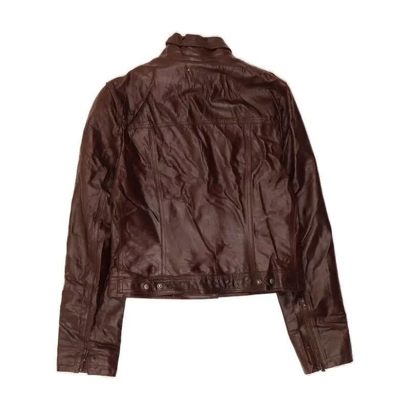Pre-Owned Vintage KOOKAI Womens Crop Leather Jacket EU 40 Medium Brown 2