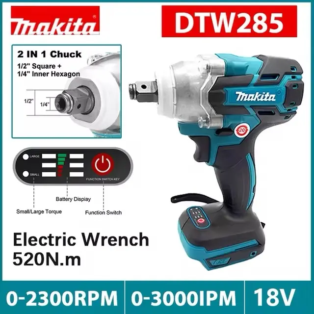 Makita DTW285 520N.M Impact Electric Wrench Brushless Wrench Cordless Tool Power Tools Rechargeable For Makita 18V No battery and charger