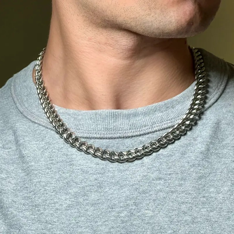 Thick and Heavy Silver Miami Cuban Chain Necklace, 18”-24”, 45cm-60cm Length, 9mm Thickness, Stainless Steel 18 inch boys curb big layering chunky 4