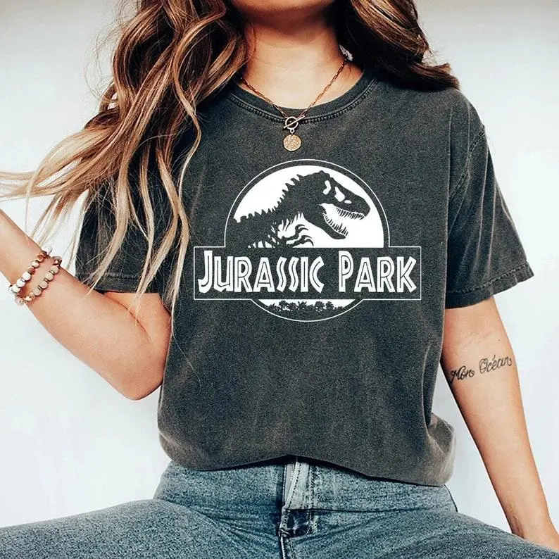 Vintage Jurassic Park Shirt, Jurassic Park Dinosaur T-rex Shirt Cotton Top Womenswear Grey