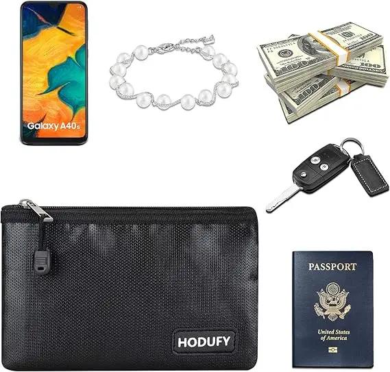 Small Fireproof Bag, Hodufy 5 x 8 inches Non-Itchy Fireproof Money Bag, Fireproof Cash Pouch, Bank Fireproof Bag Set for Valuables - Car Keys, Passport, Bank Deposit (2-Pack) 4