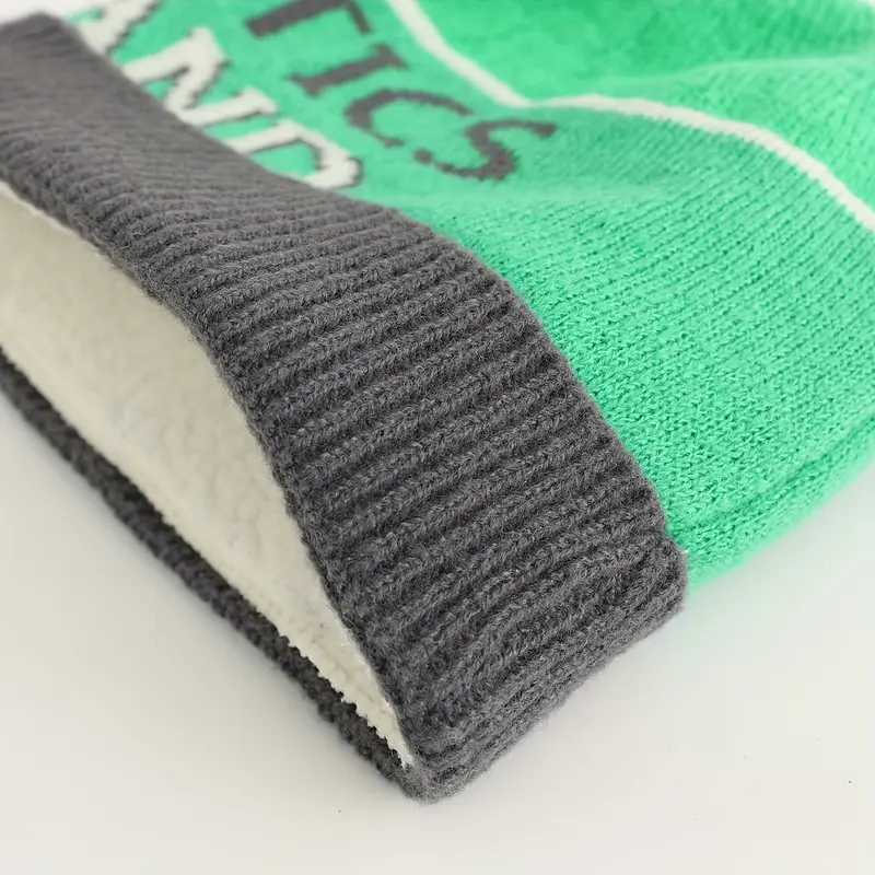Women's Winter Knitted Beanie with Pom Pom - 100% Polyester, Elastic, Lightweight Athletic Ireland Design Cap, Fleece Lined Warm Furry Hat 4