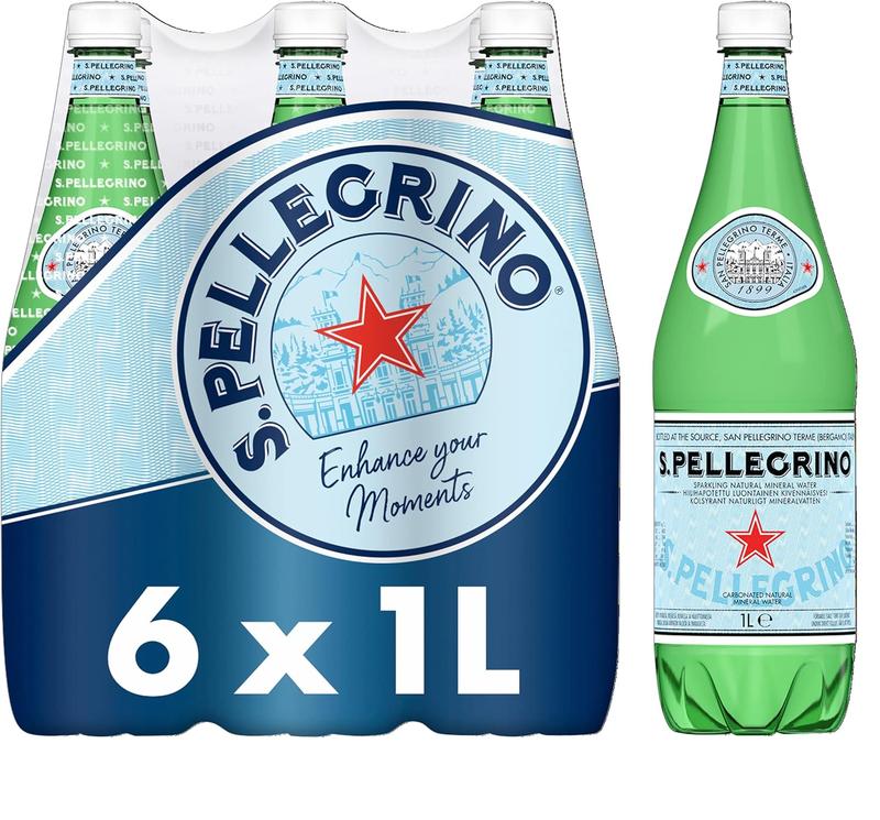San Pellegrino Sparkling Natural Mineral Water, Refreshing Bubbles, Premium Italian Taste - 6 x 1L 0