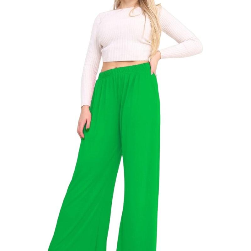 Women's Ladies Plain Wide Leg Flared Palazzo Pants Plus Size Womenswear Bottom Legging Trouser 7