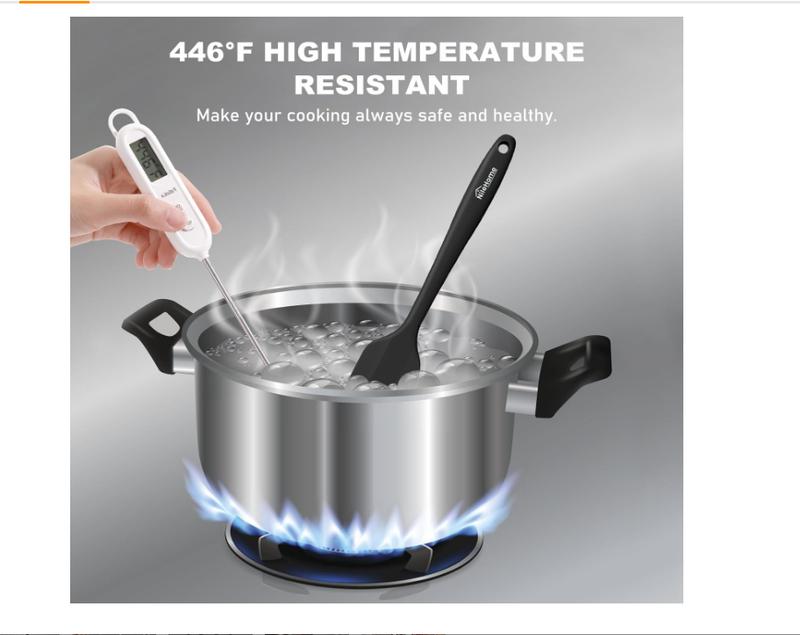 Product Introduction of Silicone Spatula Set, High Heat-Resistant Premium BPA-Free One Piece Seamless Design, Non-Stick Rubber with 18/8 Stainless Steel Core, Cooking/Baking Utensil Set of 4, Black Kitchen 5