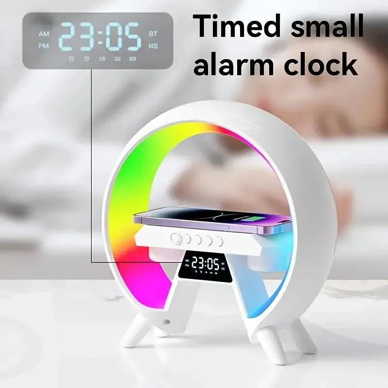 LED Smart Wireless Charger Clock Alarm Night Light Lamp Bluetooth Speaker RGB Audio USB Charging Rechargeable Button Computer chargers   Smartphone 1