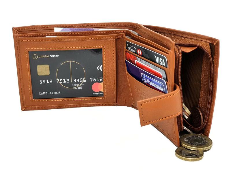 Mens Soft Real Leather Money Wallet RFID Protected Credit Card Holder, ID Window & Side Secured Zipped Coin Pocket 44 2
