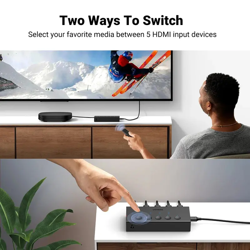 UGREEN HDMI Switch 5 in 1 Out 4K@60Hz, HDMI Splitter with Remote 5 Port HDMI Switcher Selector Support 3D CEC HDR HDCP2.2 PS5/4 4