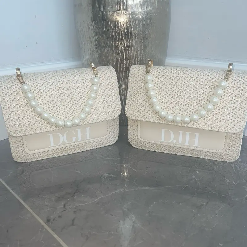 Pearl Personalised Straw Crossbody Cream Bag 4