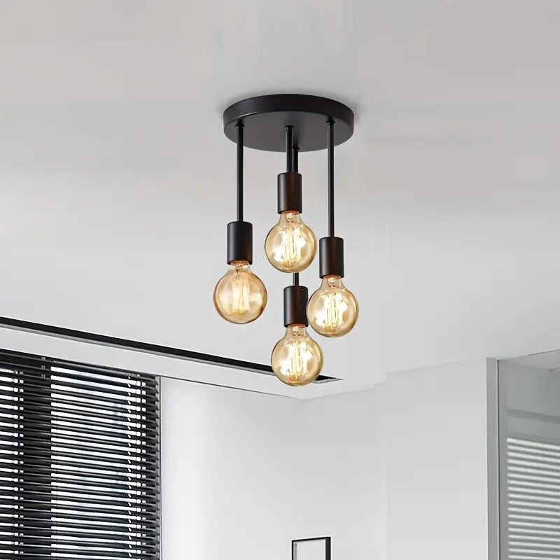 1Pc black 4-lamp ceiling light pendant, modern artificial satellite design, E27 bulb base, bedroom, kitchen, living room, corridor lighting (without bulbs) 1
