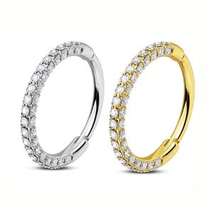 OUFER Exquisite 20G Triple Sided CZ Gems Nose Hoop Ring Helix Piercing – 63 Sparkling Stones, Hinged Segment Design