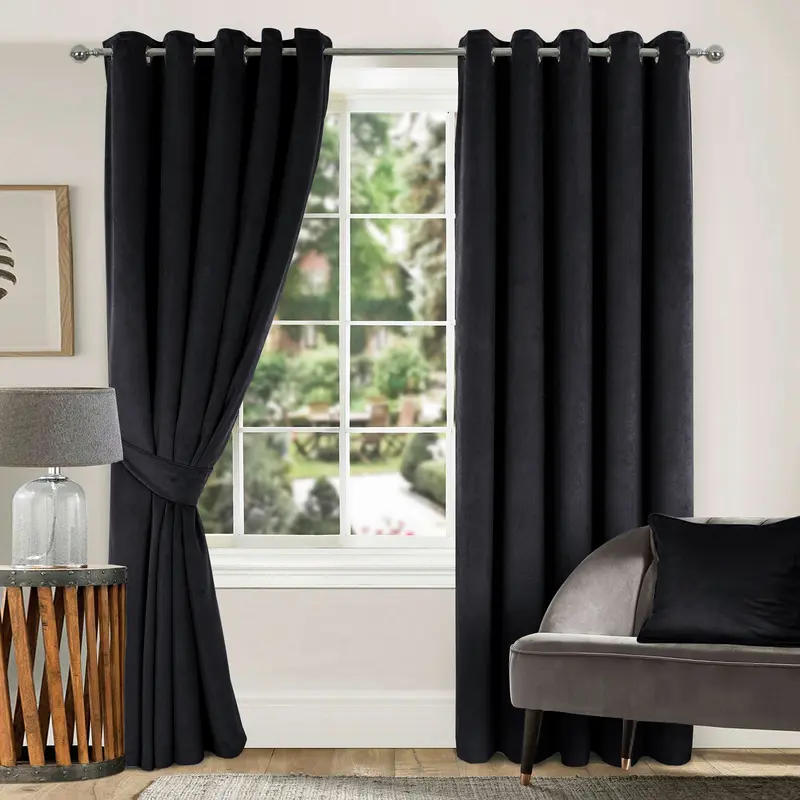 Yorkshire Bedding Lining Velvet Eyelet Curtains Soft Crushed Velvet Curtains With 2 Matching Tie Backs  - Sophisticated Grandeur in Your Living Room 1