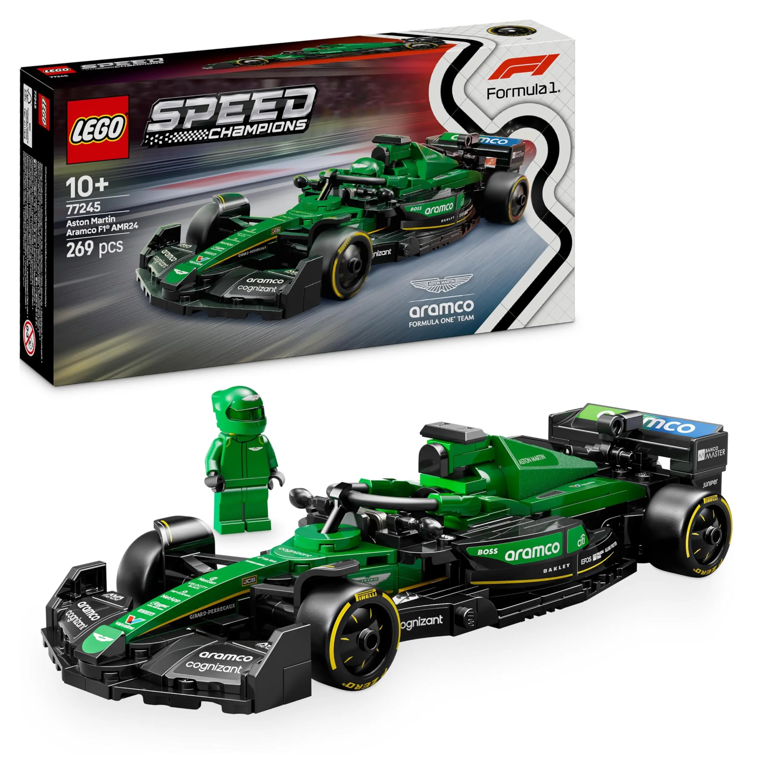 LEGO Speed Champions Aston Martin Aramco F1 AMR24 Race Car Toy with a Collectible Formula 1 Driver Minifigure - Model Kits for 10+ Year Old Boys & Girls or Adult Motorsport Fans 7724