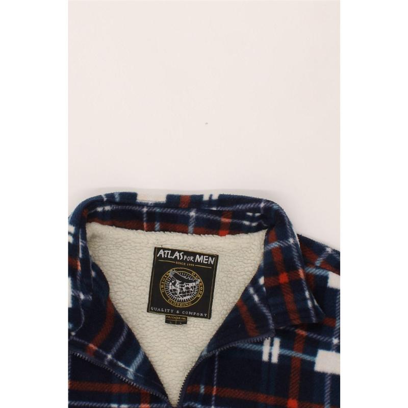 Pre-Owned Vintage ATLAS FOR MEN Mens Sherpa Fleece Jacket UK 40 Large Navy Blue Check 3