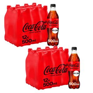 Coca-Cola Zero Sugar PMP 500ml -Pack of 24 (2x12pk) - Original & Classic Taste Without The Sugar Beverage