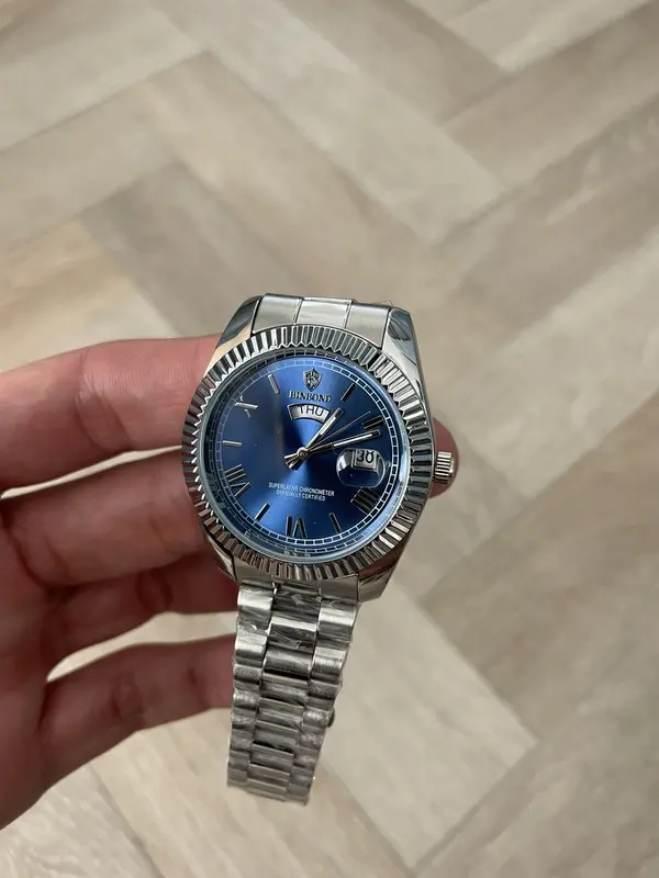 Men's watch in Silver Day Date Quartz Watch with blue Dial and Waterproof 3ATM luxury watches 8