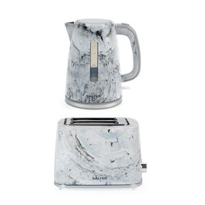 Salter Marble Kettle and 2-Slice Toaster Set White